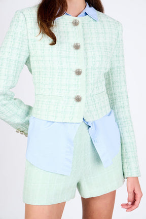 ENDLESS ROSE - Lemi Tweed Jewel Buttoned Combo Jacket - JACKETS available at Objectrare