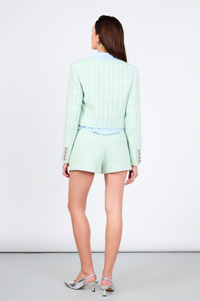 ENDLESS ROSE - Lemi Tweed Jewel Buttoned Combo Jacket - JACKETS available at Objectrare