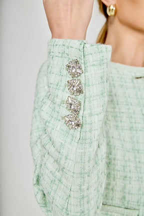 ENDLESS ROSE - Lemi Tweed Jewel Buttoned Combo Jacket - JACKETS available at Objectrare