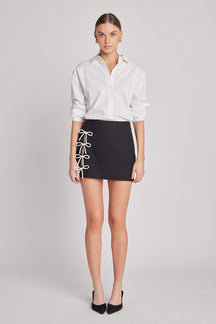 ENDLESS ROSE - Renee Bow Cut Out Mini Skirt - SKIRTS available at Objectrare