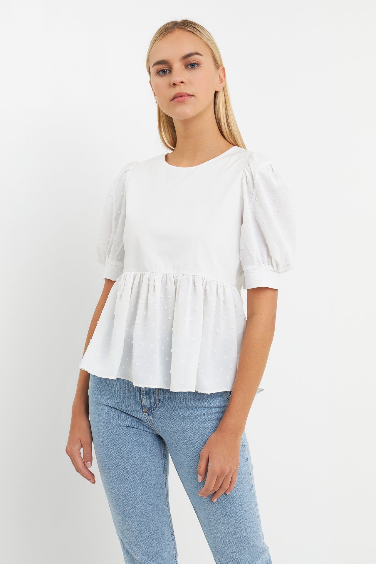 ENGLISH FACTORY - Mixed Media Swiss Dot High Low Top - TOPS available at Objectrare