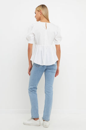 ENGLISH FACTORY - Mixed Media Swiss Dot High Low Top - TOPS available at Objectrare