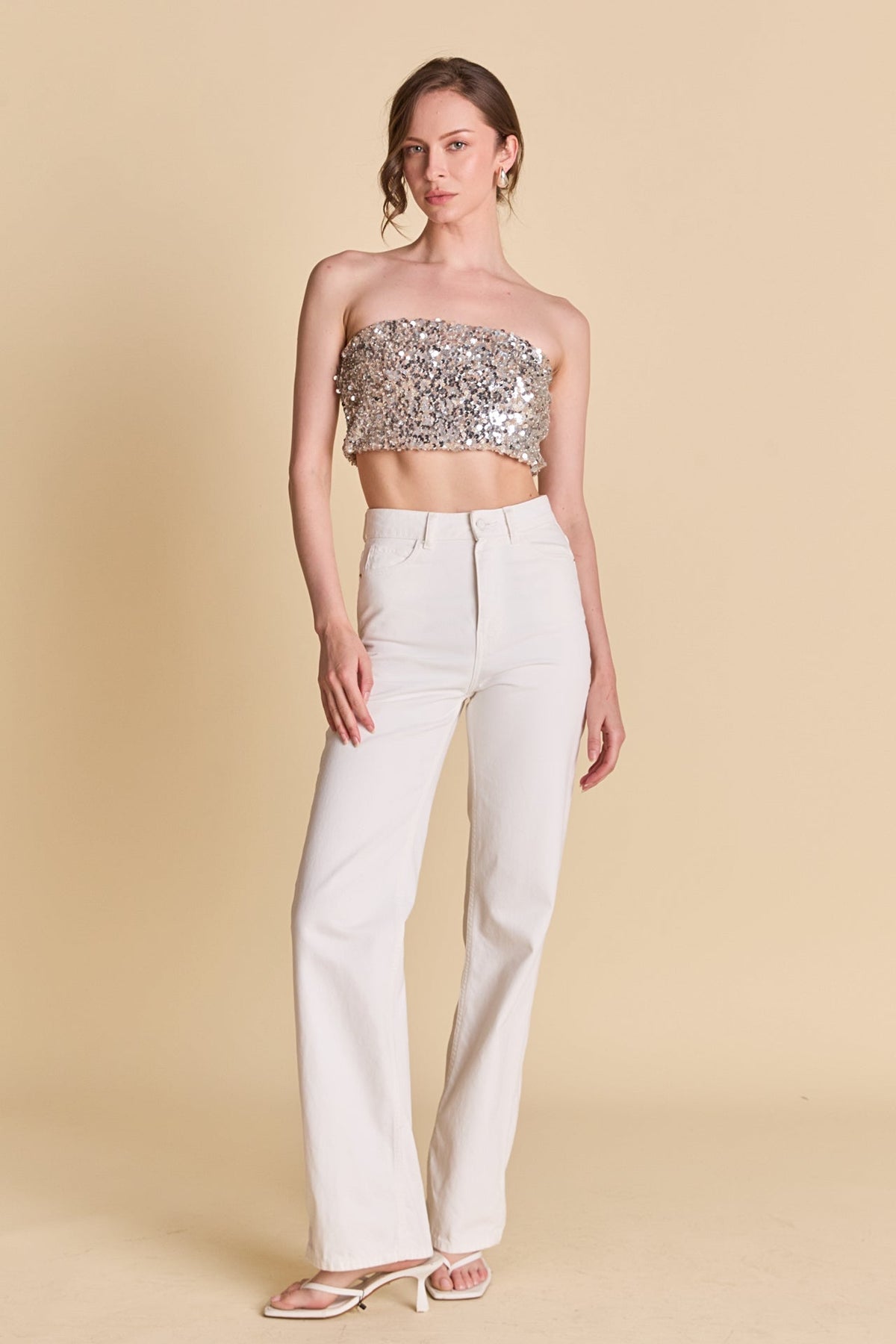 ENDLESS ROSE - Beaded Sequins Strapless Top - TOPS available at Objectrare
