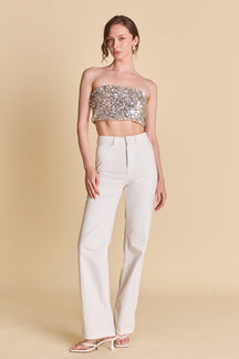 ENDLESS ROSE - Beaded Sequins Strapless Top - TOPS available at Objectrare