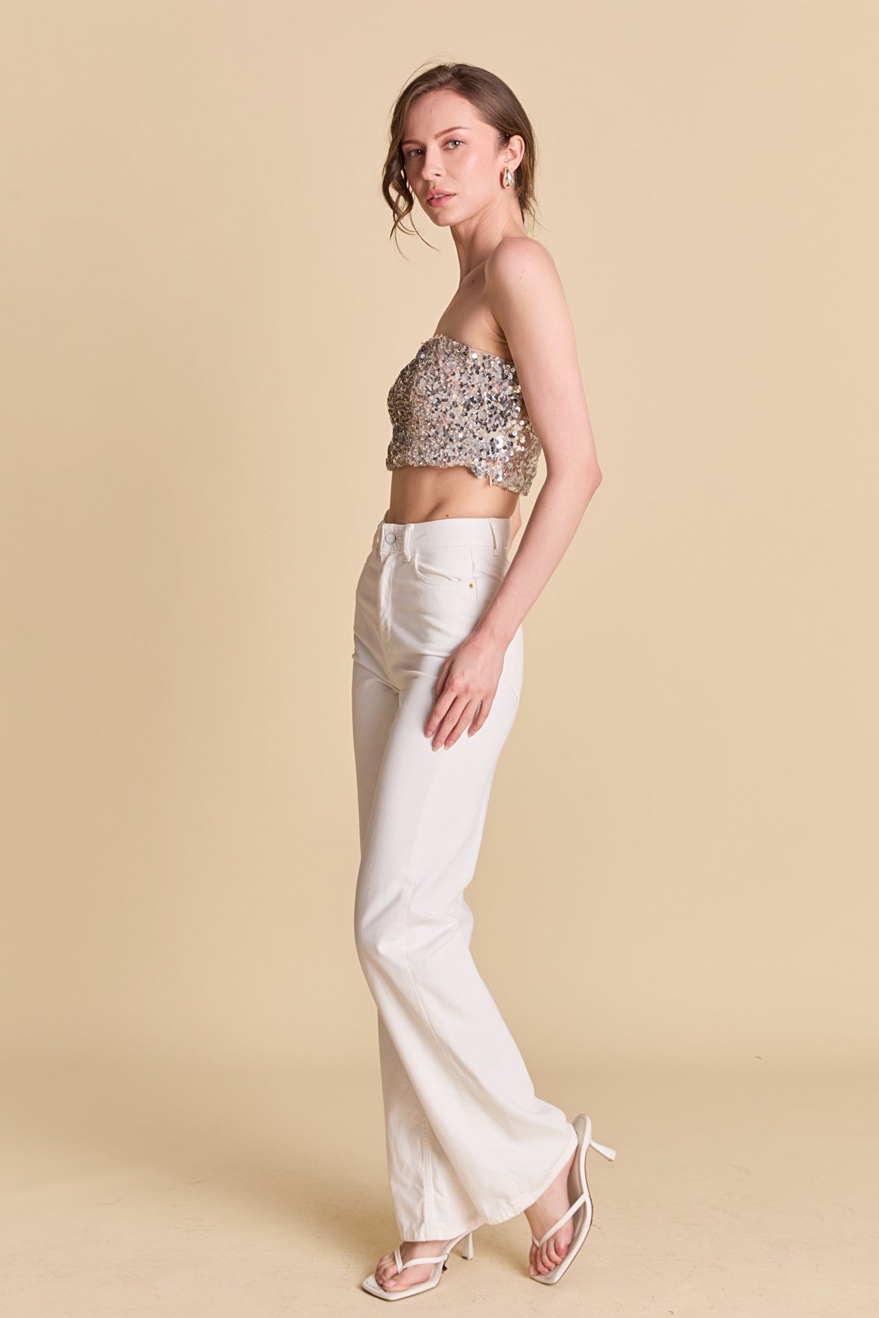 ENDLESS ROSE - Beaded Sequins Strapless Top - TOPS available at Objectrare