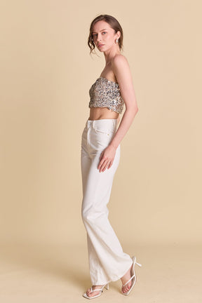 ENDLESS ROSE - Beaded Sequins Strapless Top - TOPS available at Objectrare
