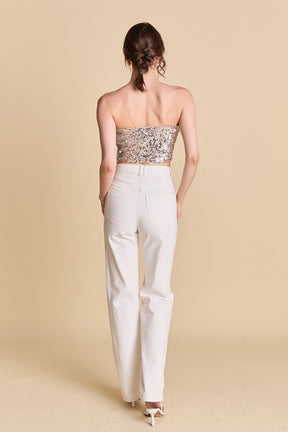 ENDLESS ROSE - Beaded Sequins Strapless Top - TOPS available at Objectrare