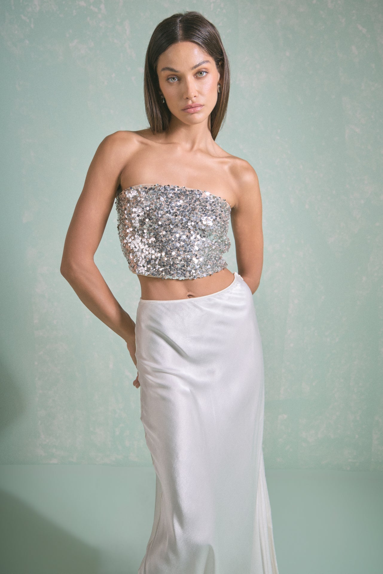 ENDLESS ROSE - Beaded Sequined Strapless Top - TOPS available at Objectrare