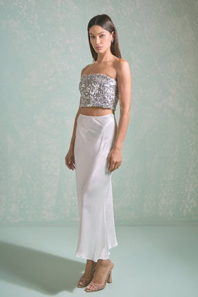 ENDLESS ROSE - Beaded Sequined Strapless Top - TOPS available at Objectrare