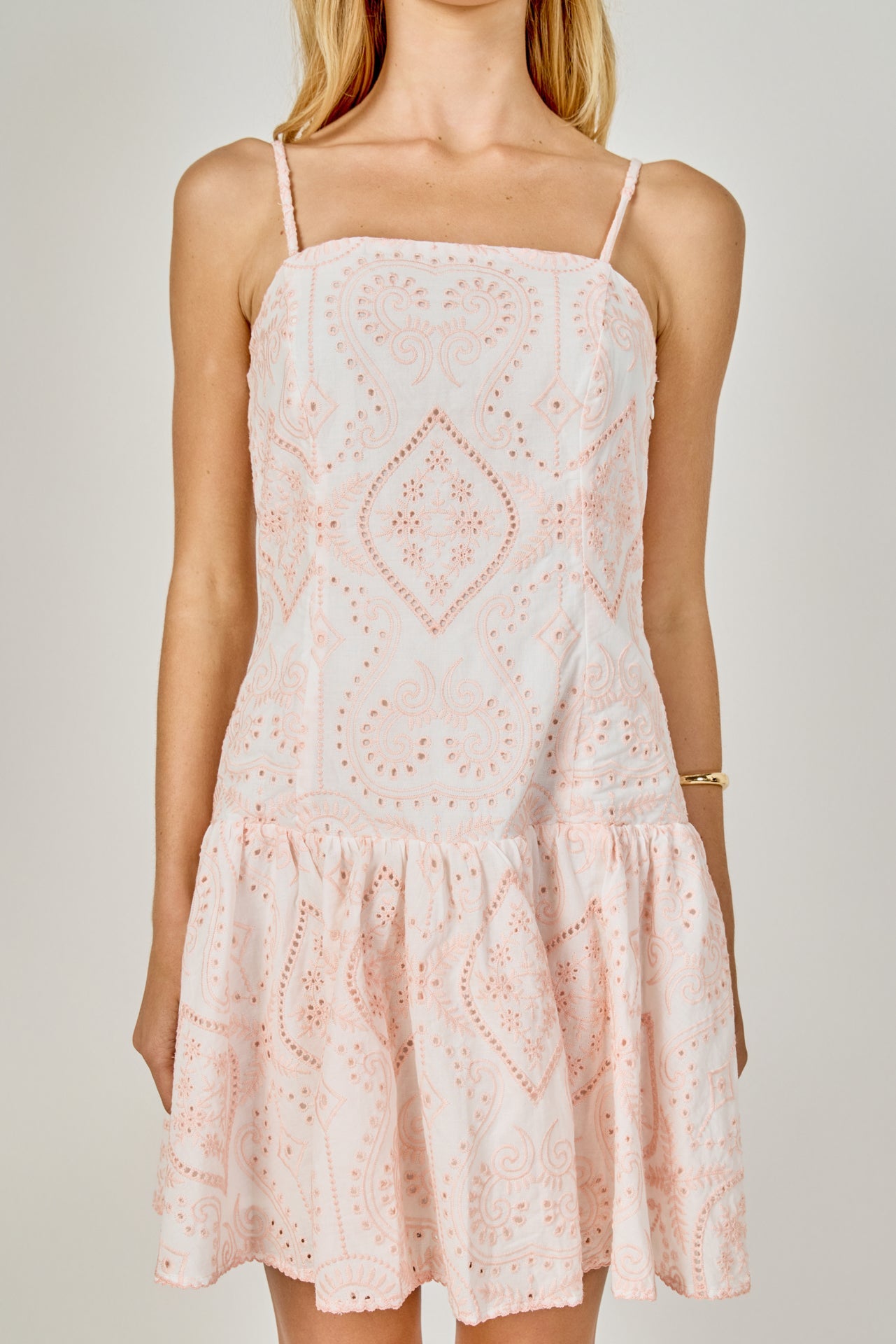 Eyelet Drop Waist Mini Dress