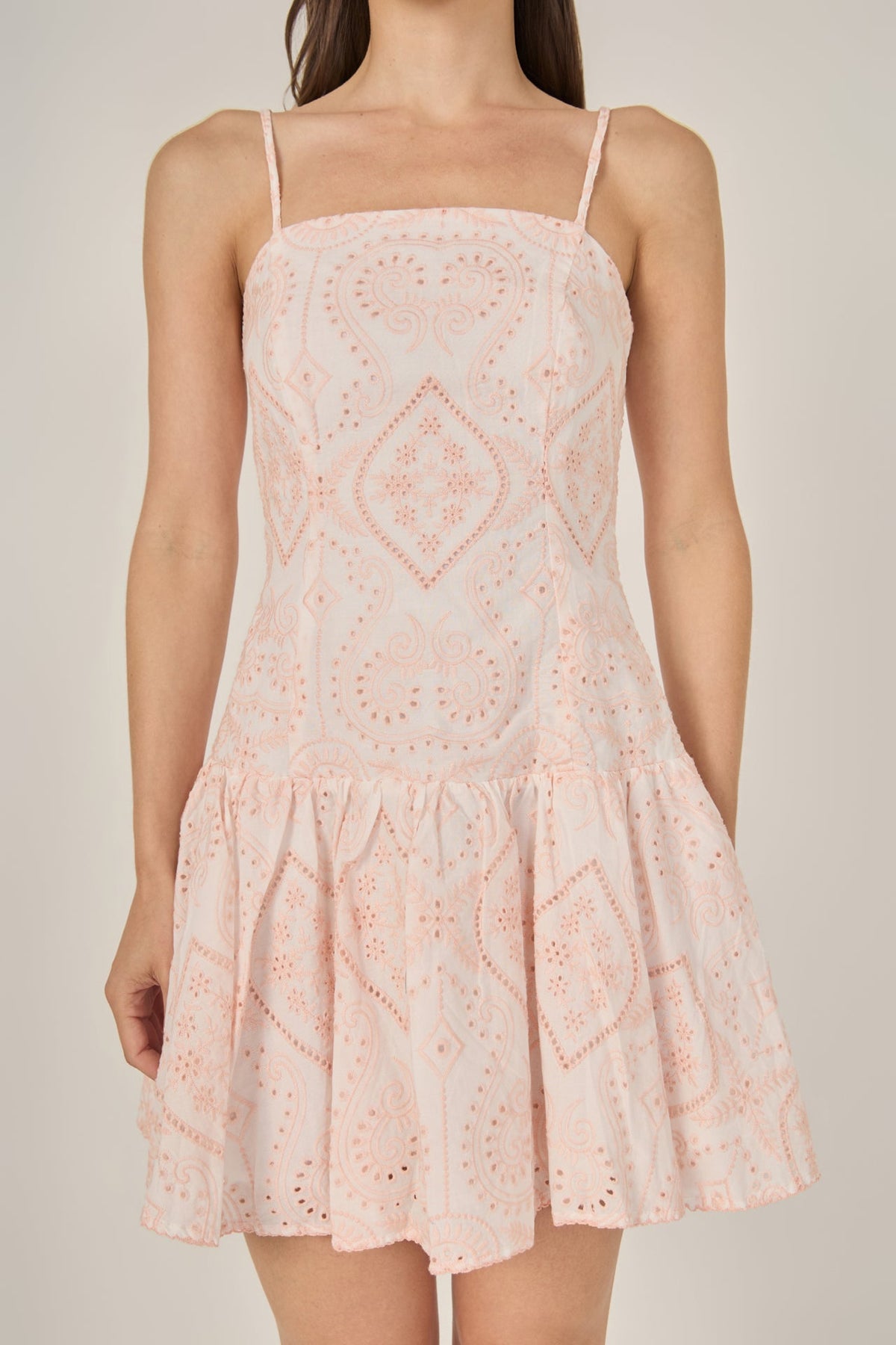 Eyelet Drop Waist Mini Dress