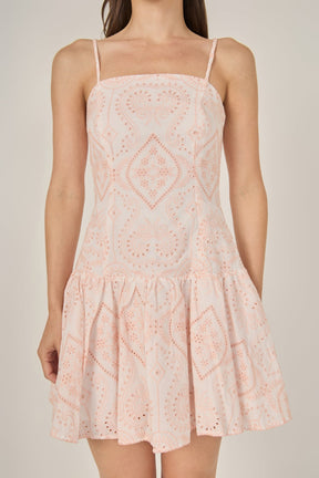 ENDLESS ROSE - Eyelet Drop Waist Mini Dress - DRESSES available at Objectrare
