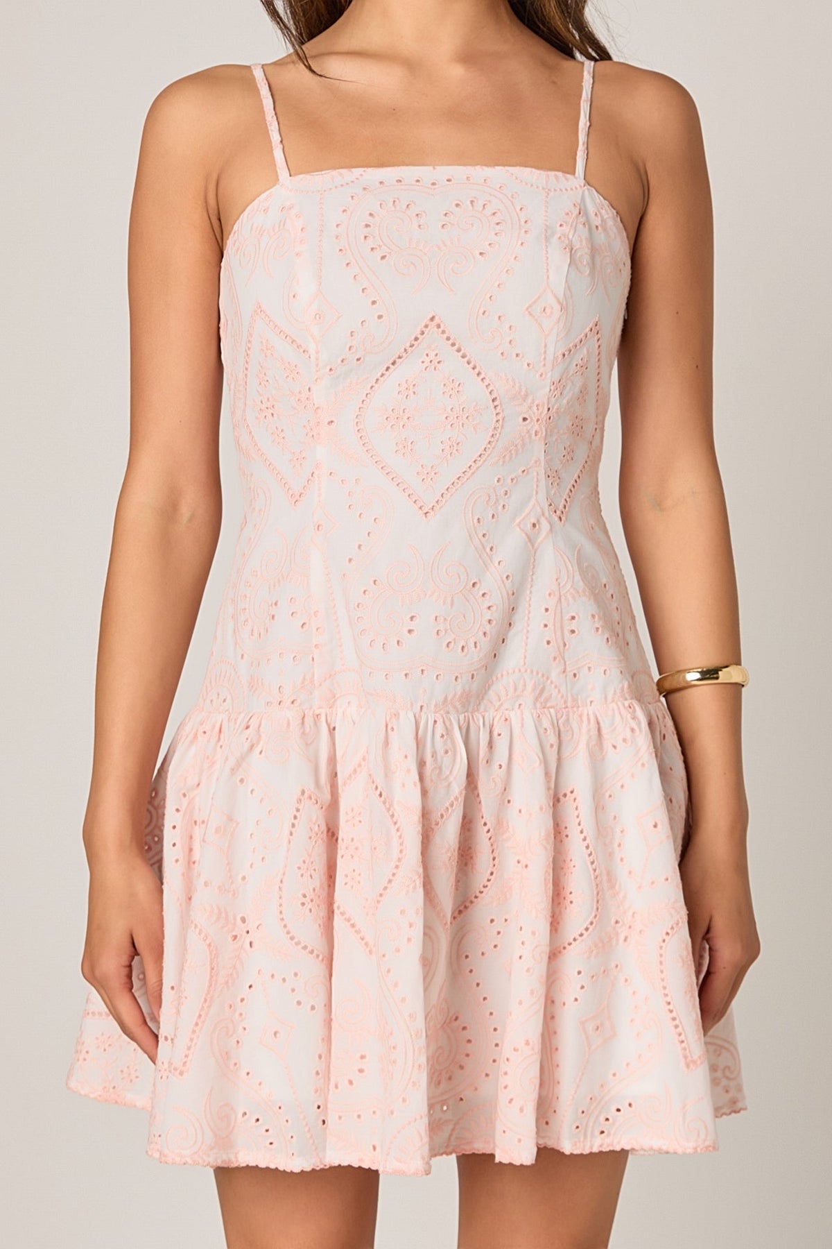 ENDLESS ROSE - Eyelet Drop Waist Mini Dress - DRESSES available at Objectrare
