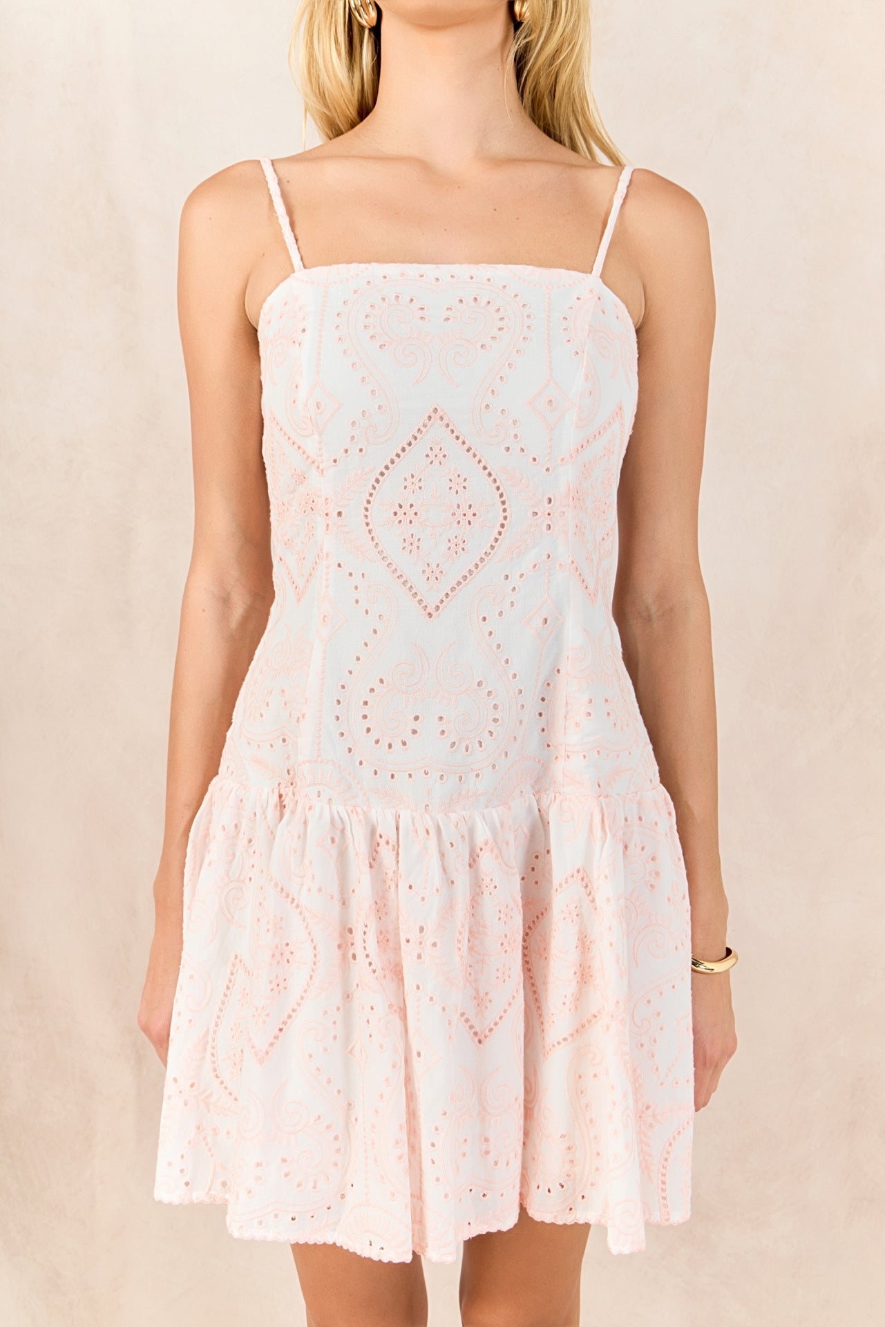 Eyelet Drop Waist Mini Dress