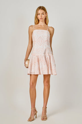 Eyelet Drop Waist Mini Dress