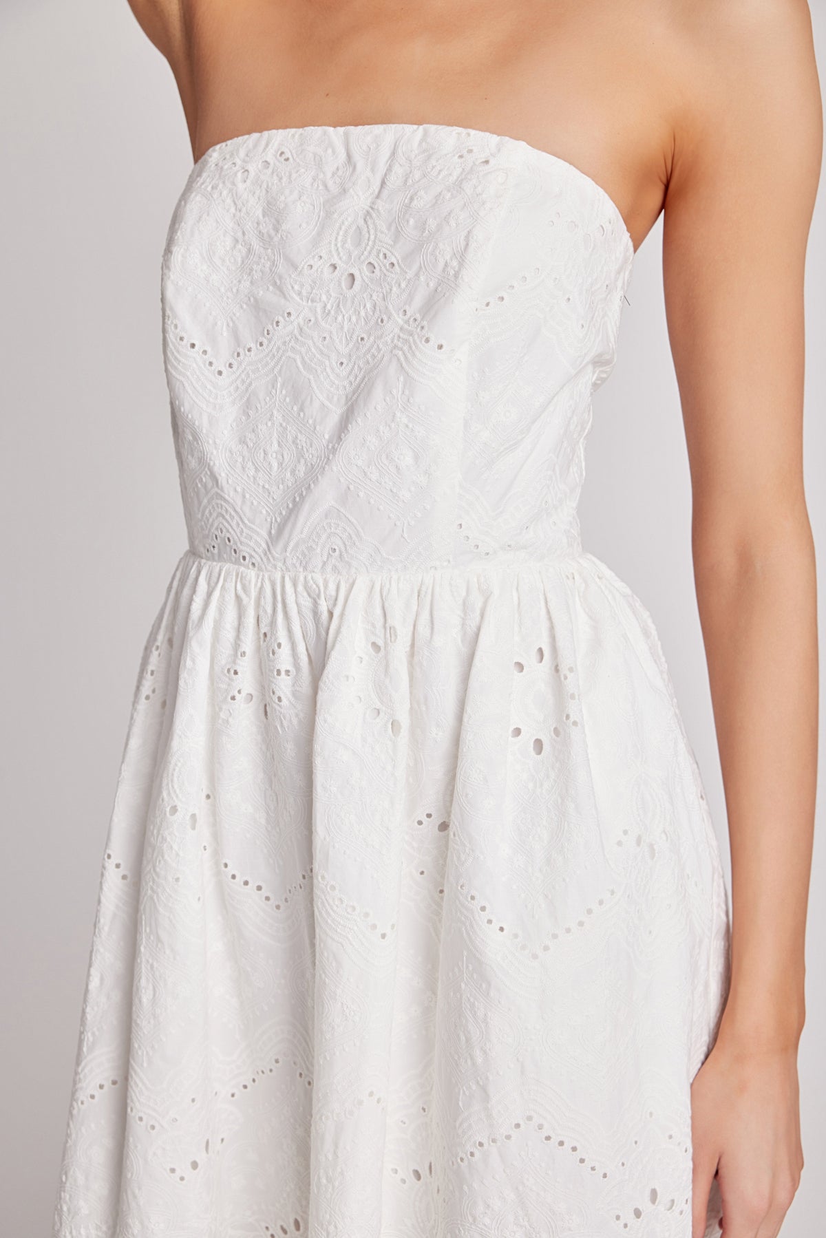 Evangeline Eyelet Strapless Maxi Dress