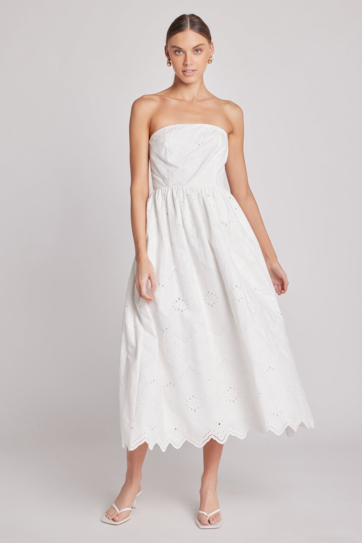 Evangeline Eyelet Strapless Maxi Dress