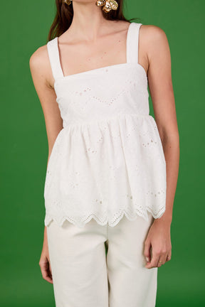 ENDLESS ROSE - Evangeline Eyelet Scallop Sleeveless Top - TOPS available at Objectrare