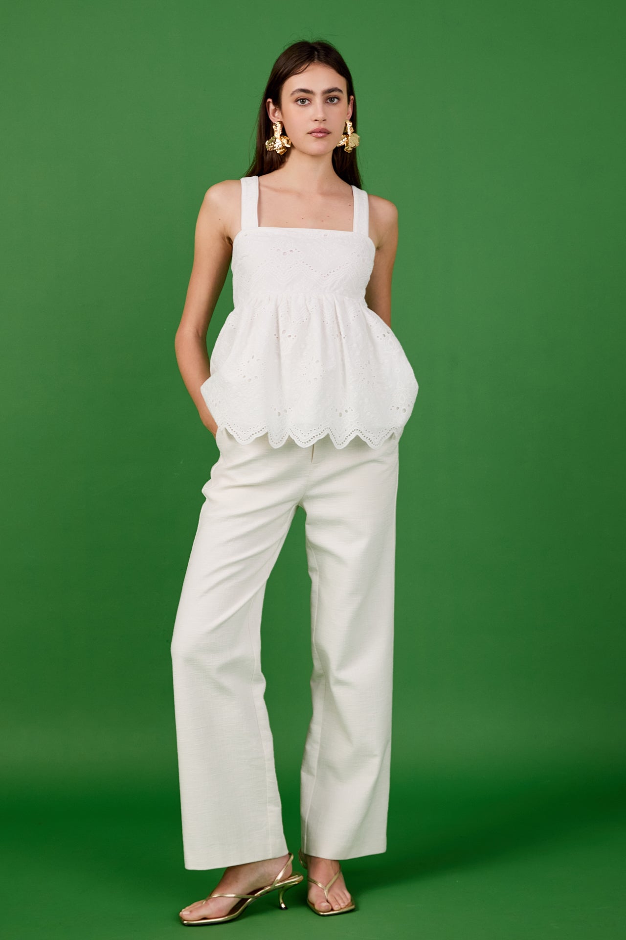ENDLESS ROSE - Evangeline Eyelet Scallop Sleeveless Top - TOPS available at Objectrare