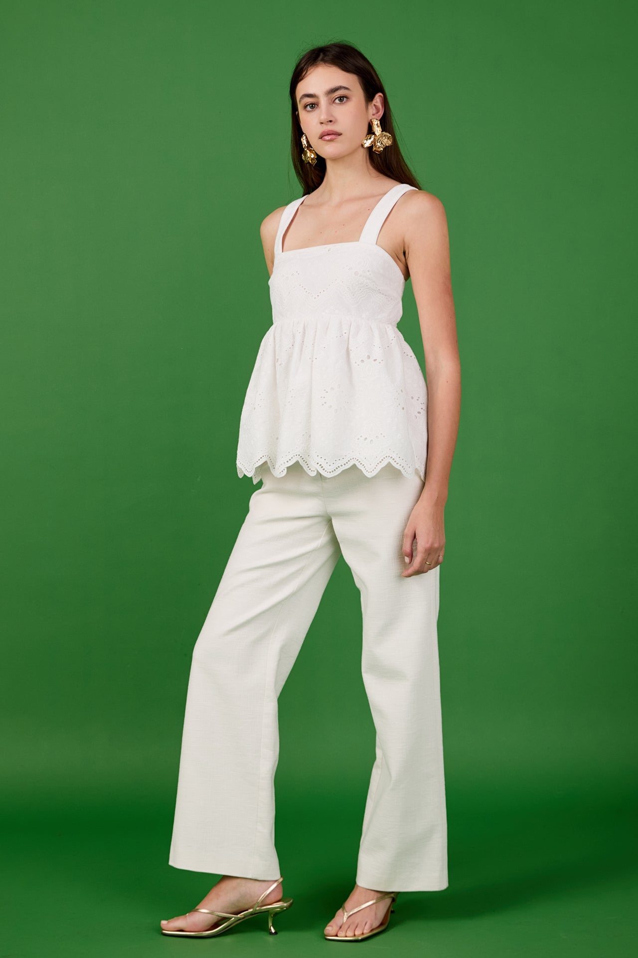 ENDLESS ROSE - Evangeline Eyelet Scallop Sleeveless Top - TOPS available at Objectrare
