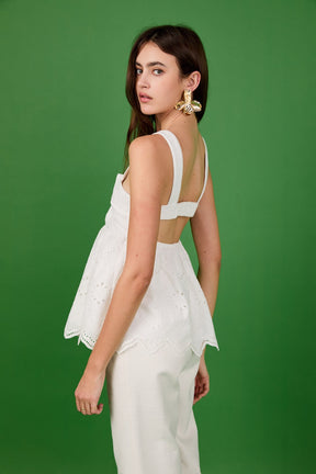 ENDLESS ROSE - Evangeline Eyelet Scallop Sleeveless Top - TOPS available at Objectrare