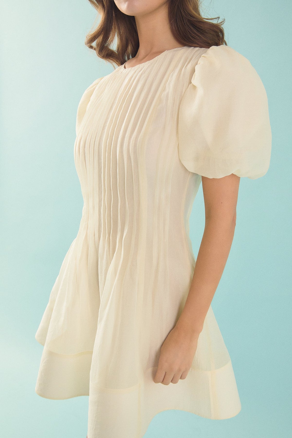 ENDLESS ROSE - Bridget Organza Pintuck Blouson Puff Sleeve Mini Dress - DRESSES available at Objectrare