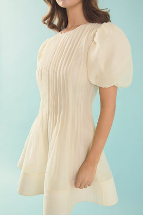 ENDLESS ROSE - Bridget Organza Pintuck Blouson Puff Sleeve Mini Dress - DRESSES available at Objectrare