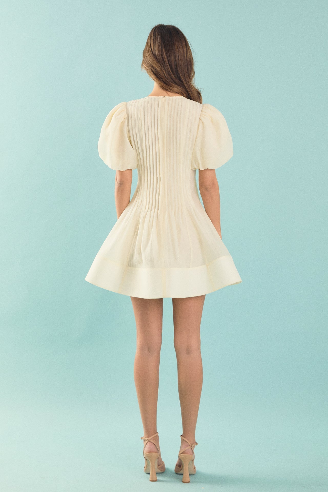 ENDLESS ROSE - Bridget Organza Pintuck Blouson Puff Sleeve Mini Dress - DRESSES available at Objectrare