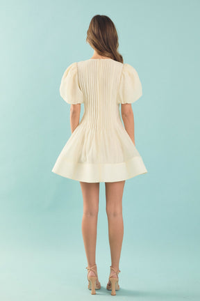 ENDLESS ROSE - Bridget Organza Pintuck Blouson Puff Sleeve Mini Dress - DRESSES available at Objectrare