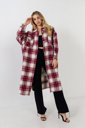 Oversize Plaid Long Coat with U hemline