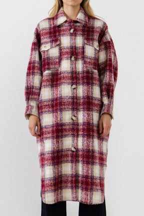 Oversize Plaid Long Coat with U hemline
