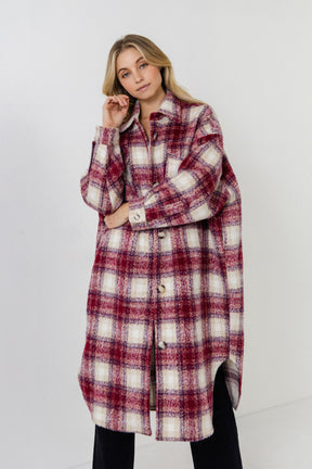 Oversize Plaid Long Coat with U hemline