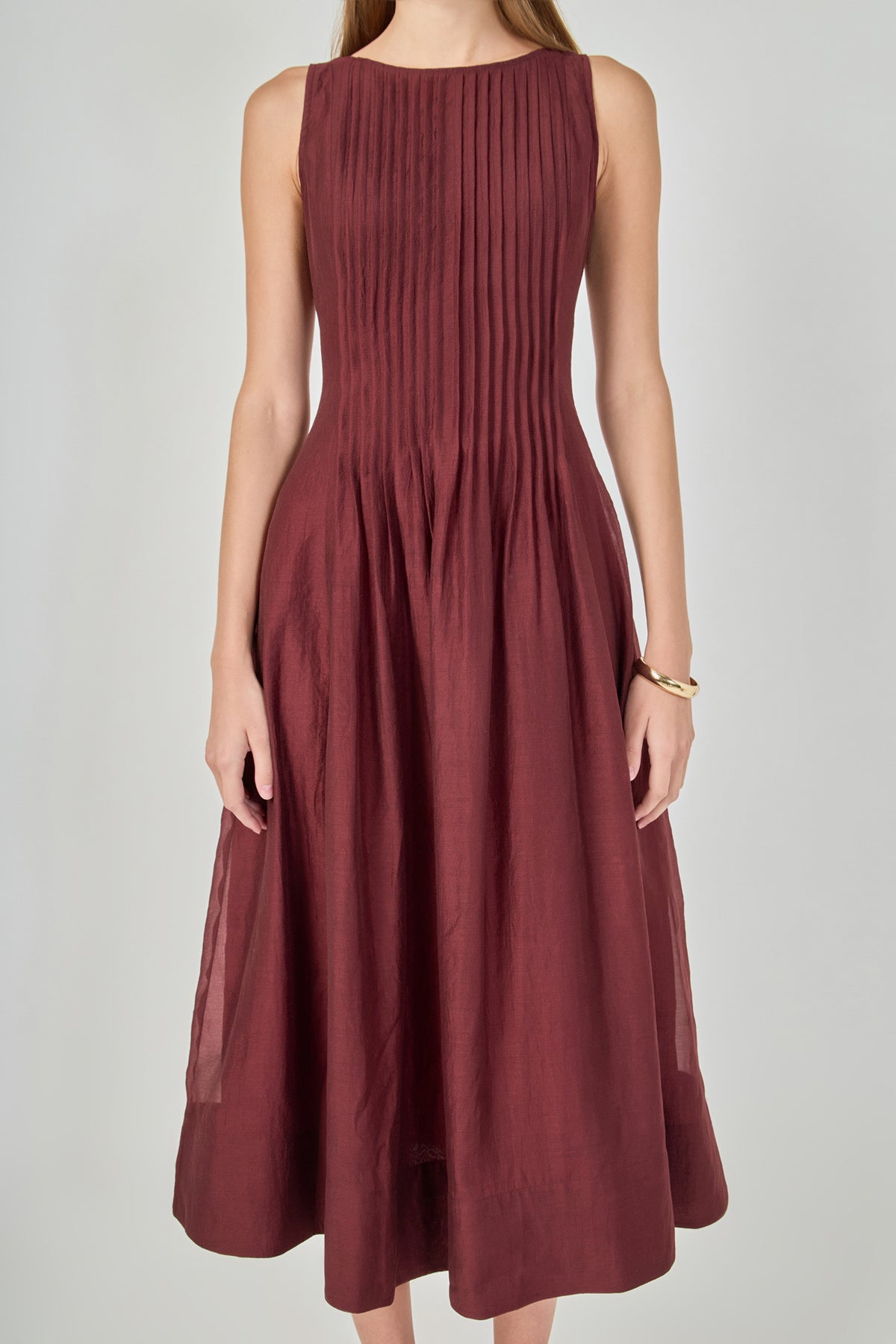 ENDLESS ROSE - Annabelle Organza Pintuck Sleeveless Midi Dress - DRESSES available at Objectrare