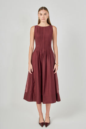 Annabelle Organza Pintuck Sleeveless Midi Dress