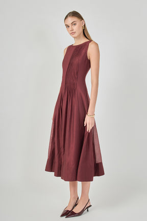 Annabelle Organza Pintuck Sleeveless Midi Dress