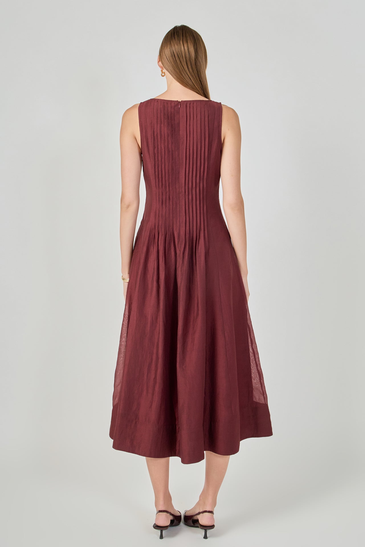 Annabelle Organza Pintuck Sleeveless Midi Dress
