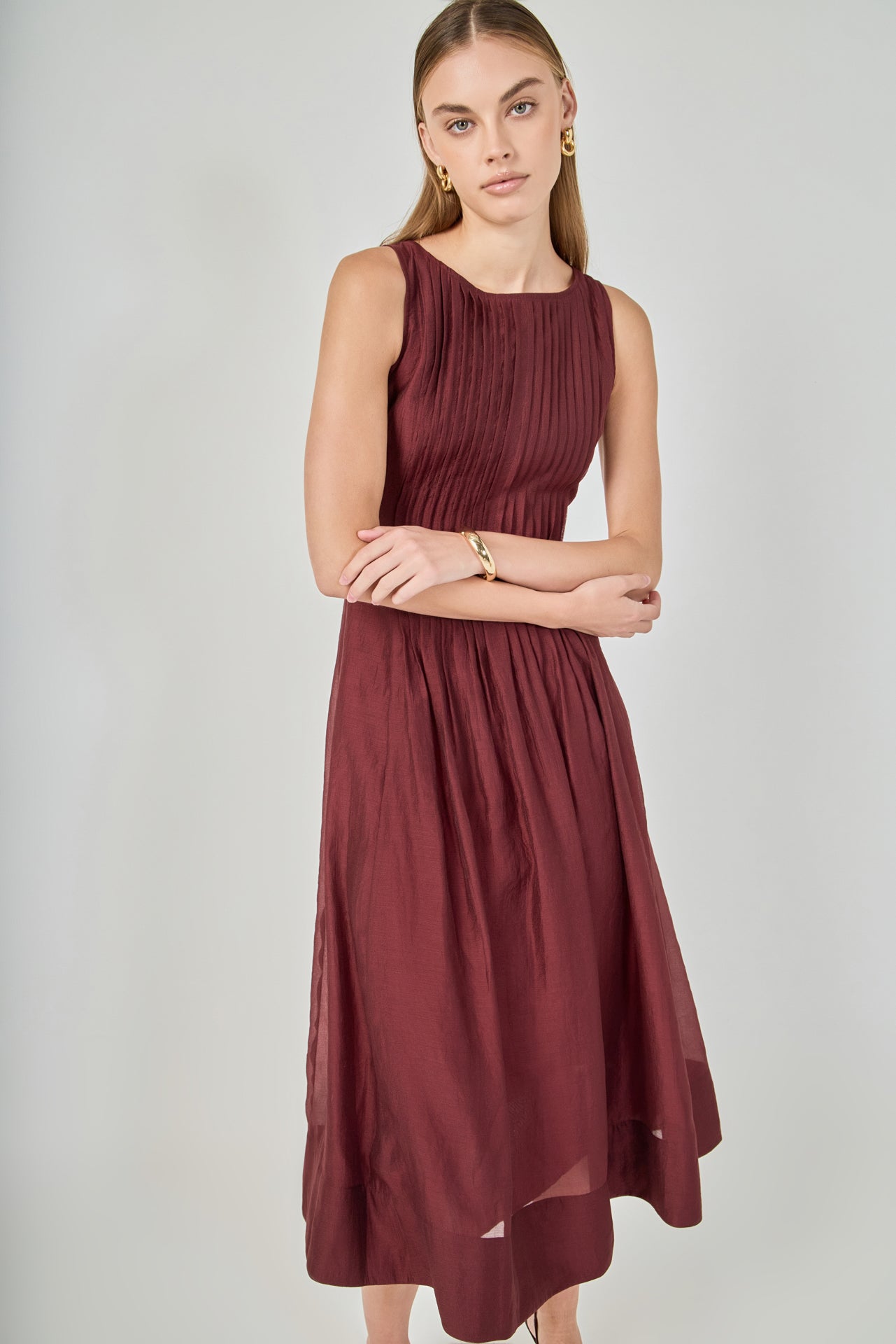 Annabelle Organza Pintuck Sleeveless Midi Dress