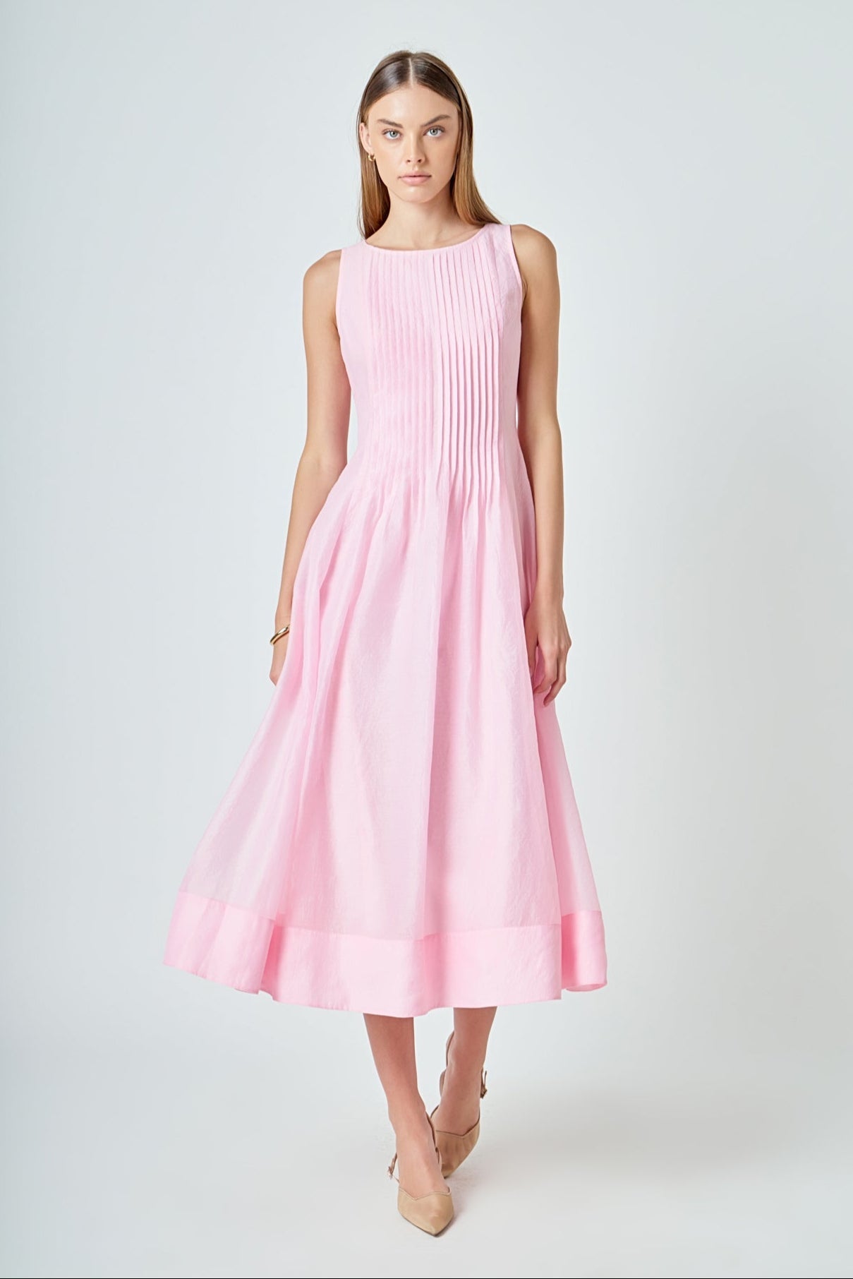 ENDLESS ROSE - Annabelle Organza Pintuck Sleeveless Midi Dress - DRESSES available at Objectrare