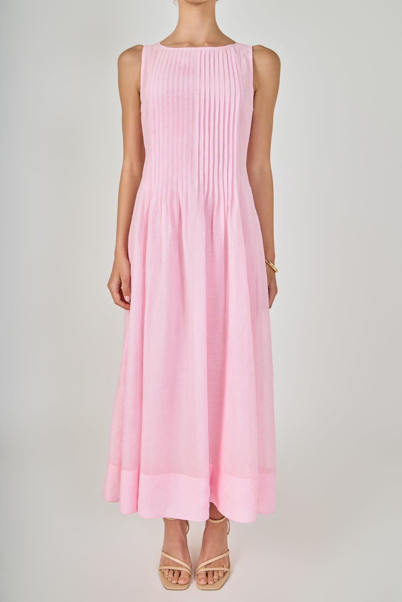 ENDLESS ROSE - Annabelle Organza Pintuck Sleeveless Midi Dress - DRESSES available at Objectrare
