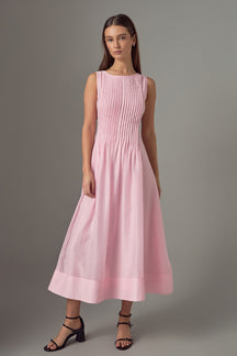 ENDLESS ROSE - Annabelle Organza Pintuck Sleeveless Midi Dress - DRESSES available at Objectrare