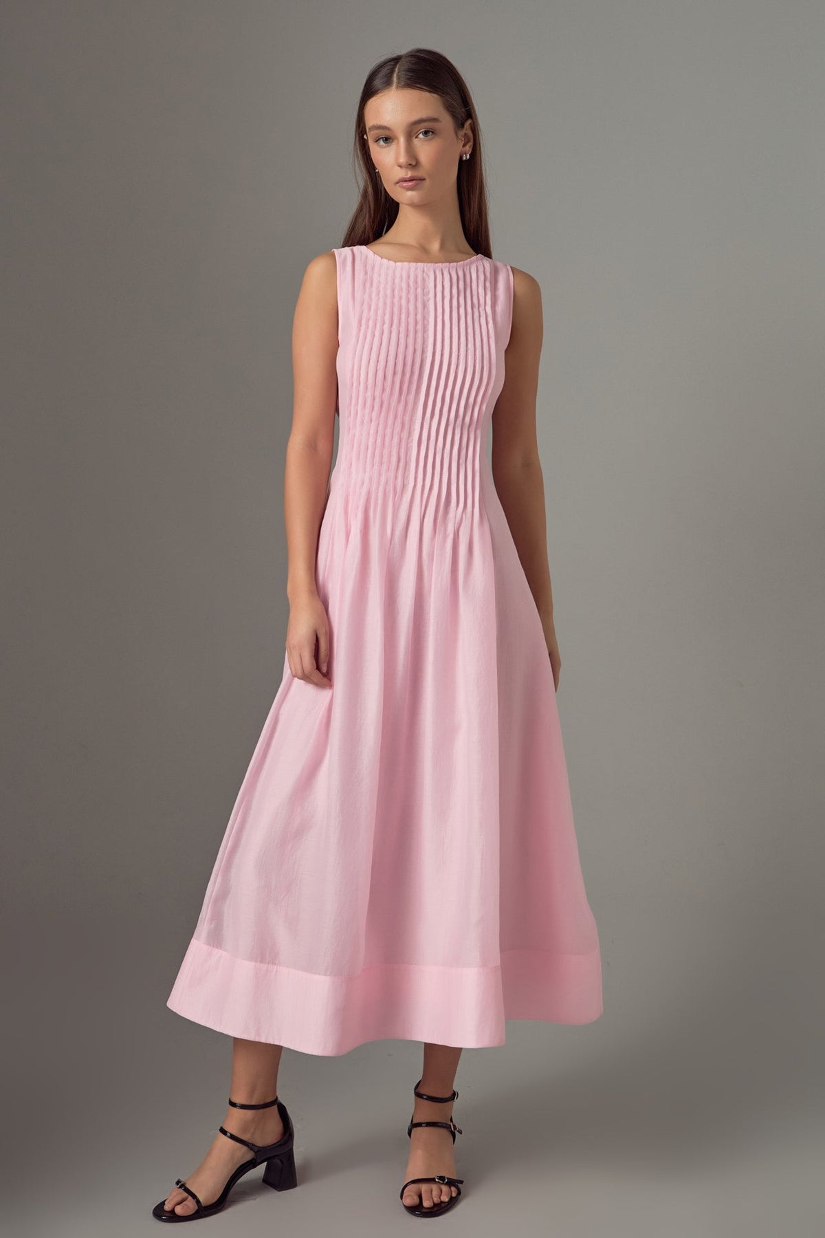 Annabelle Organza Pintuck Sleeveless Midi Dress