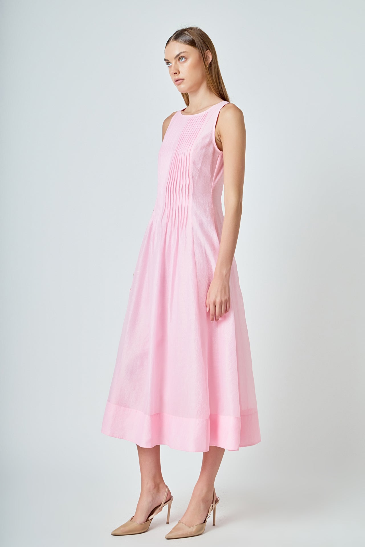 ENDLESS ROSE - Annabelle Organza Pintuck Sleeveless Midi Dress - DRESSES available at Objectrare