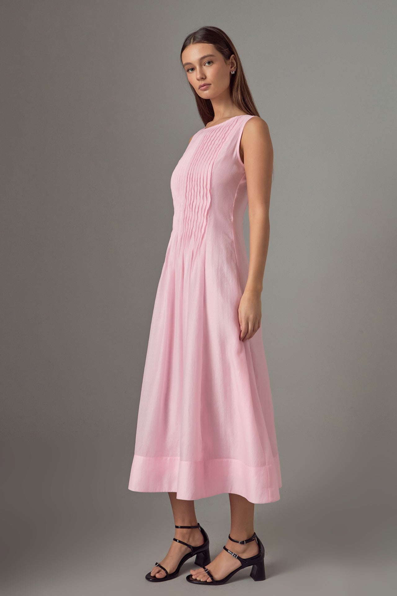 ENDLESS ROSE - Annabelle Organza Pintuck Sleeveless Midi Dress - DRESSES available at Objectrare