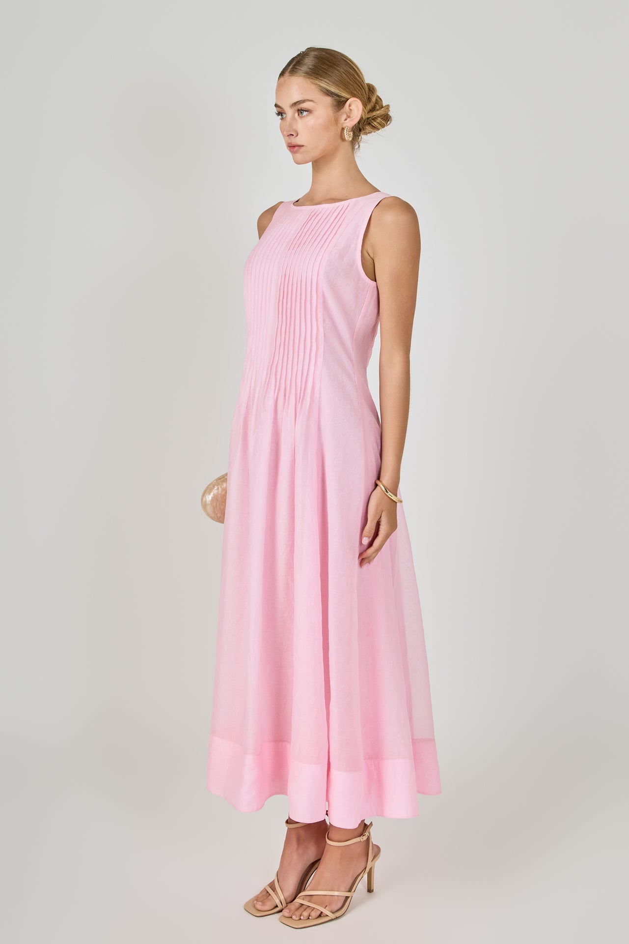 ENDLESS ROSE - Annabelle Organza Pintuck Sleeveless Midi Dress - DRESSES available at Objectrare