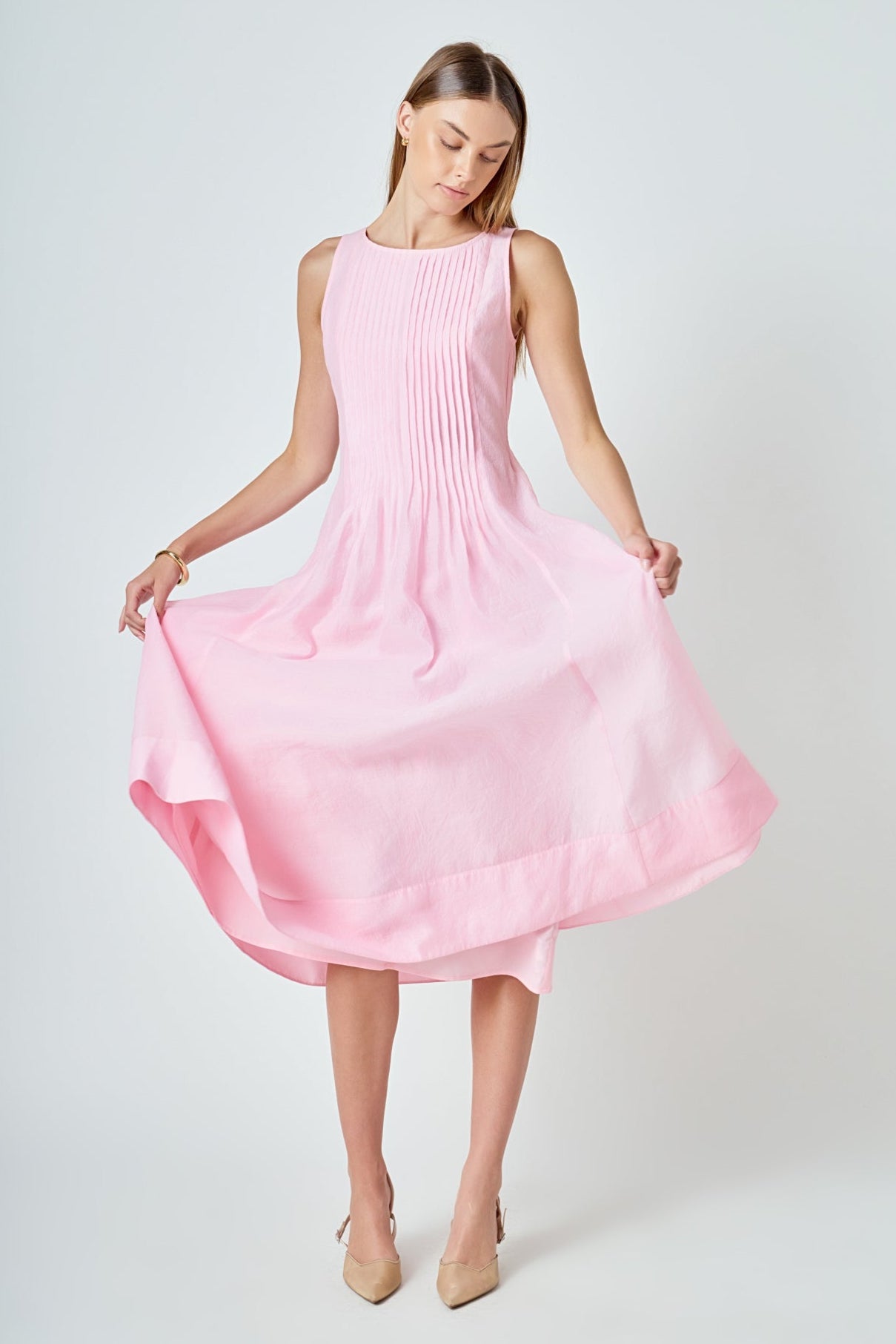 ENDLESS ROSE - Annabelle Organza Pintuck Sleeveless Midi Dress - DRESSES available at Objectrare