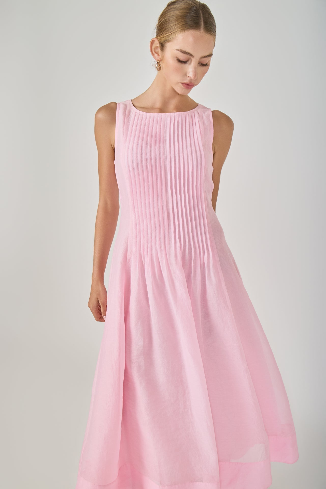 ENDLESS ROSE - Annabelle Organza Pintuck Sleeveless Midi Dress - DRESSES available at Objectrare