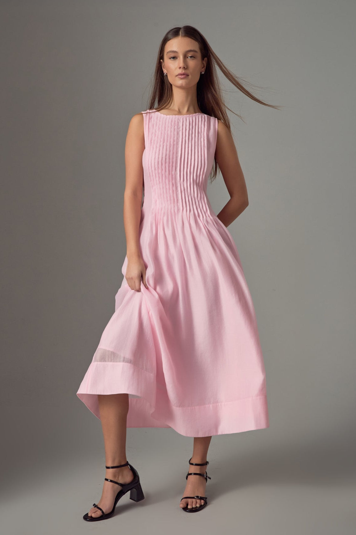 ENDLESS ROSE - Annabelle Organza Pintuck Sleeveless Midi Dress - DRESSES available at Objectrare