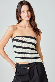 ENDLESS ROSE - Strapless Striped Knit Top - TOPS available at Objectrare