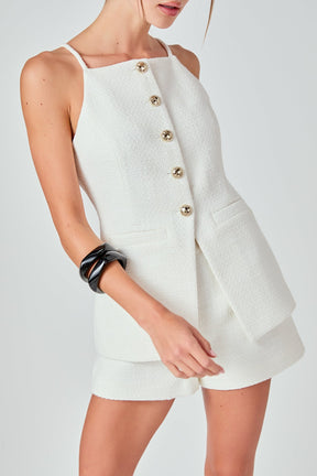 ENDLESS ROSE - Jacqueline Sleeveless Buttoned Tweed Top - TOPS available at Objectrare