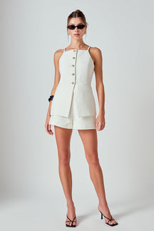 ENDLESS ROSE - Jacqueline Sleeveless Buttoned Tweed Top - TOPS available at Objectrare